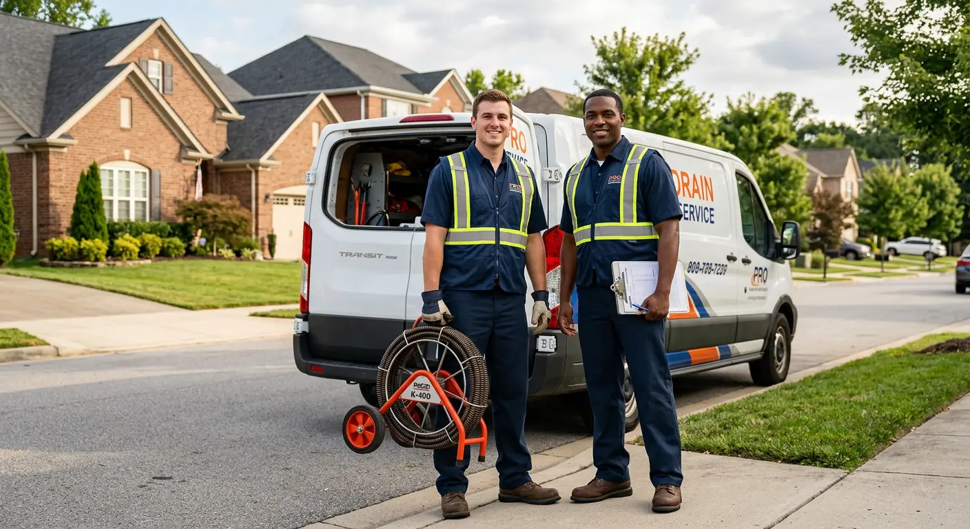 Sewer and drain service team with equipment ready for work in Murphy